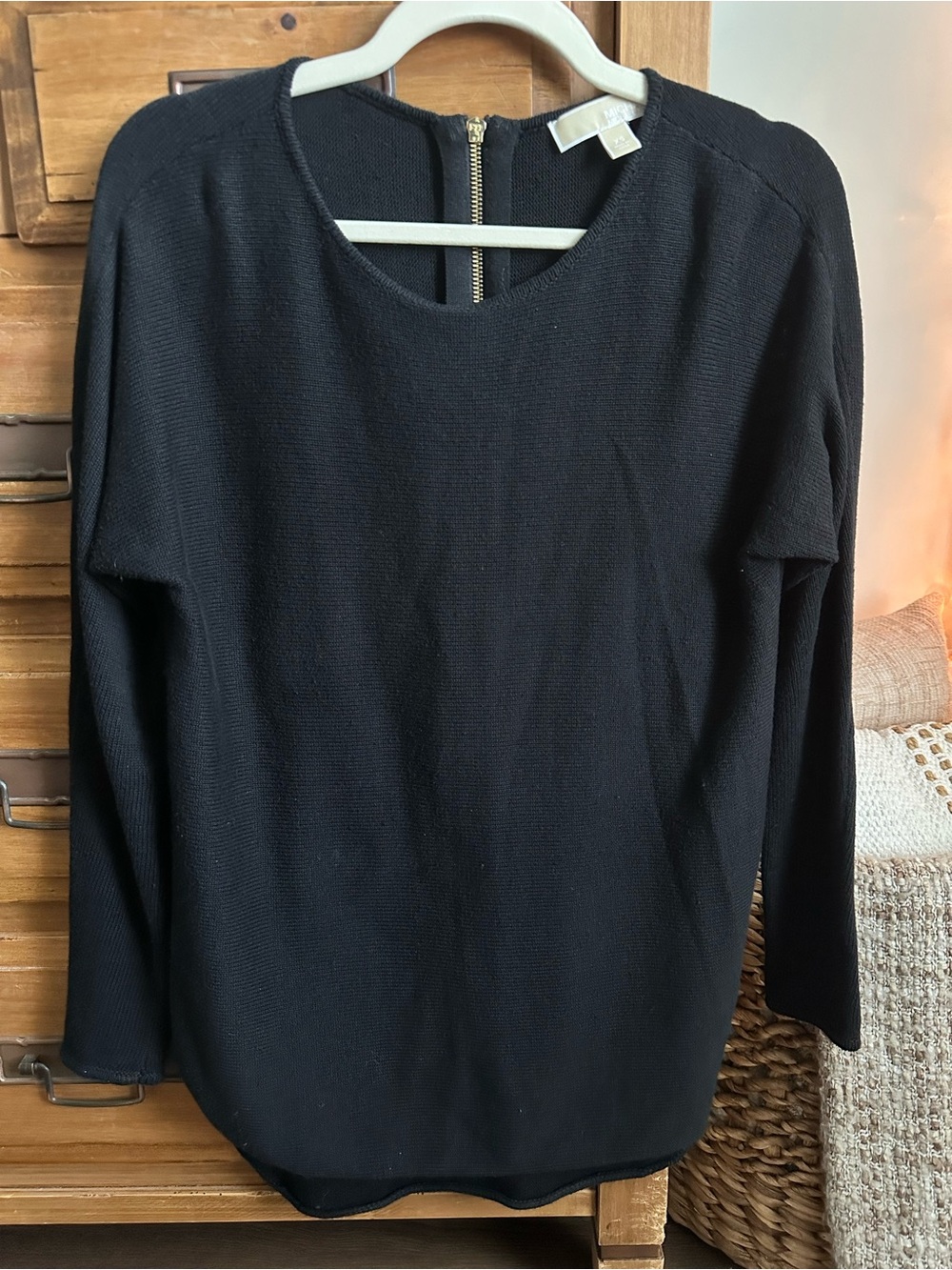 MICHAEL Michael Kors Black Knit Top with Gold Back Zip